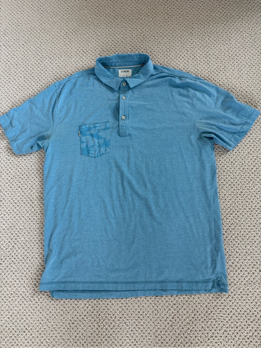 Linksoul Men's Light Blue Polo with Patterned Chest Pocket